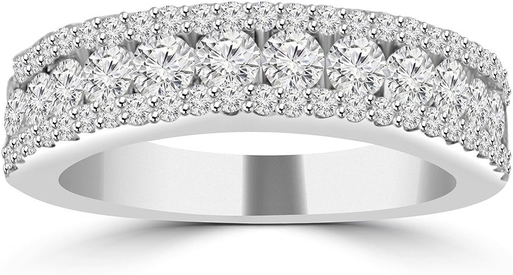 Madina Jewelry 1.16 ct Ladies Three Row Round Cut Diamond Wedding Band (Color G Clarity SI-1) in 18 kt White Gold