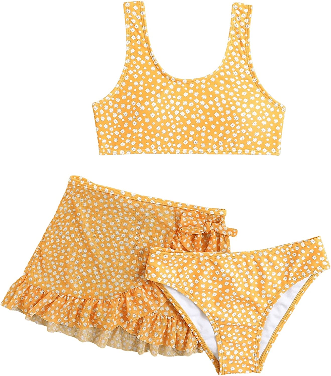 SOLY HUX Girl's 3 Piece Swimsuits Printed Bikini Bathing Suit with Cover Up