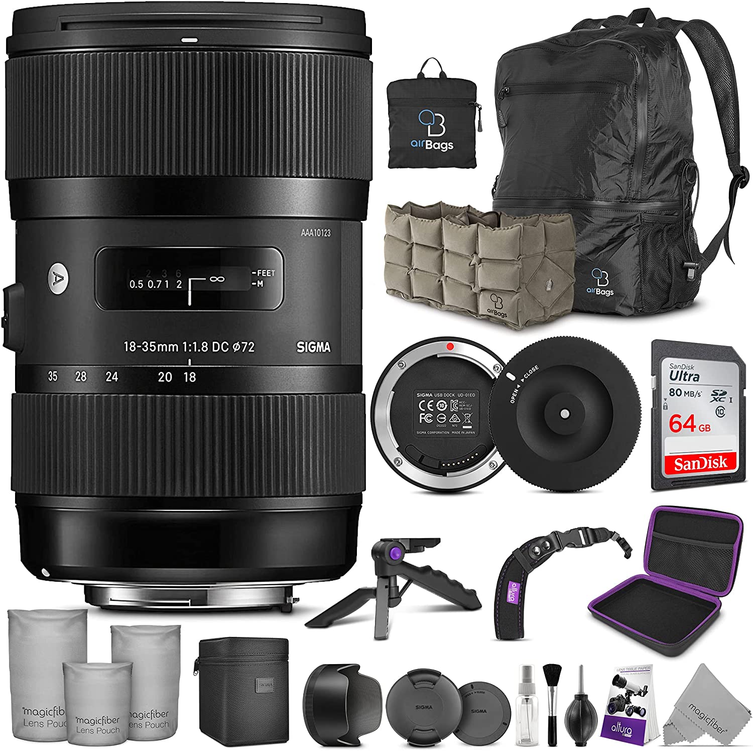 Sigma 18-35mm F1.8 Art DC HSM Lens for Nikon DSLR Cameras + Sigma USB Dock with Altura Photo Advanced Accessory and Travel Bundle