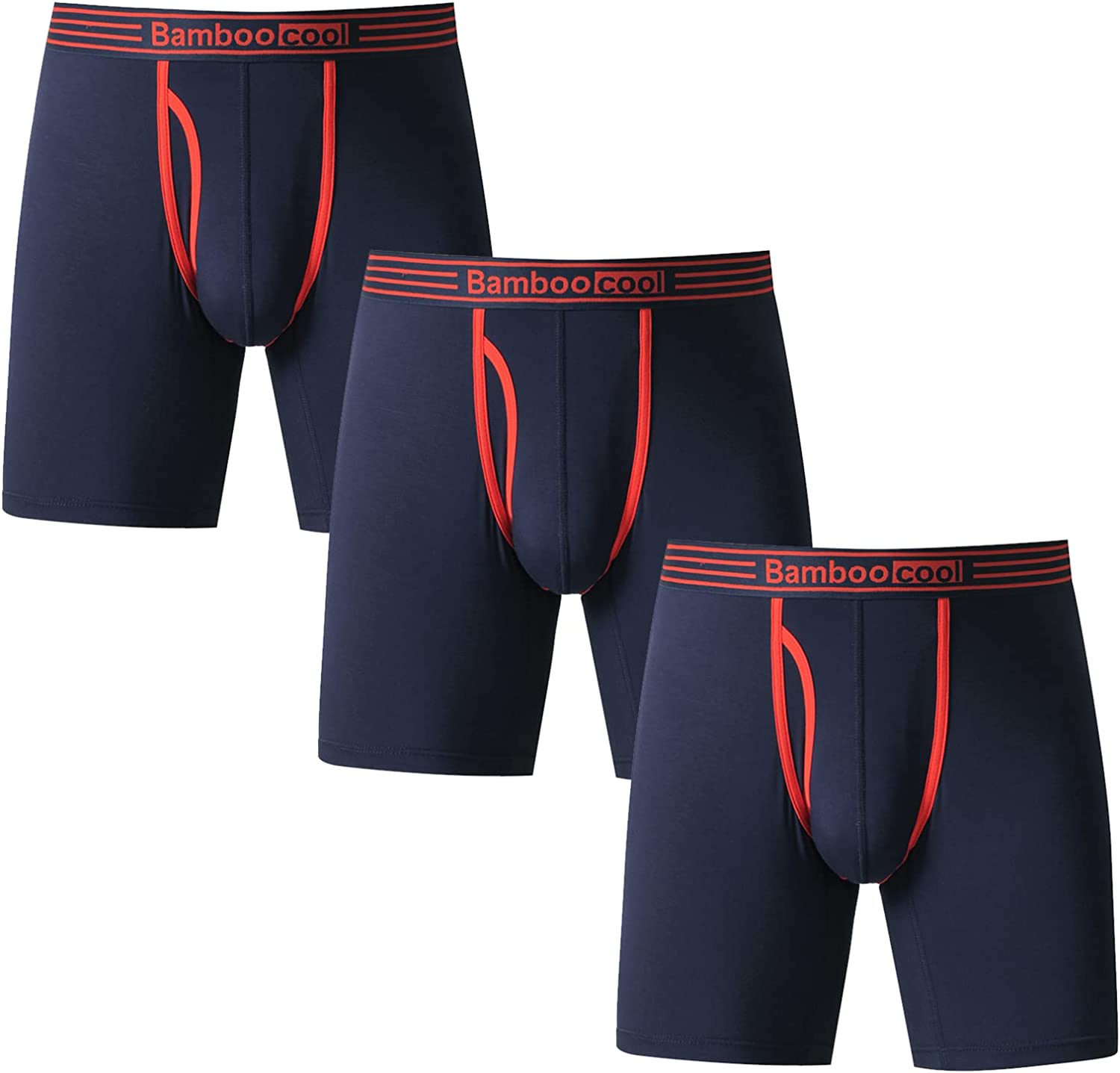 BAMBOO COOL Men's Boxer Briefs No-ride Up Man Boxer Comfortable Breathable Bamboo Viscose Underwear for Men 3 Pack