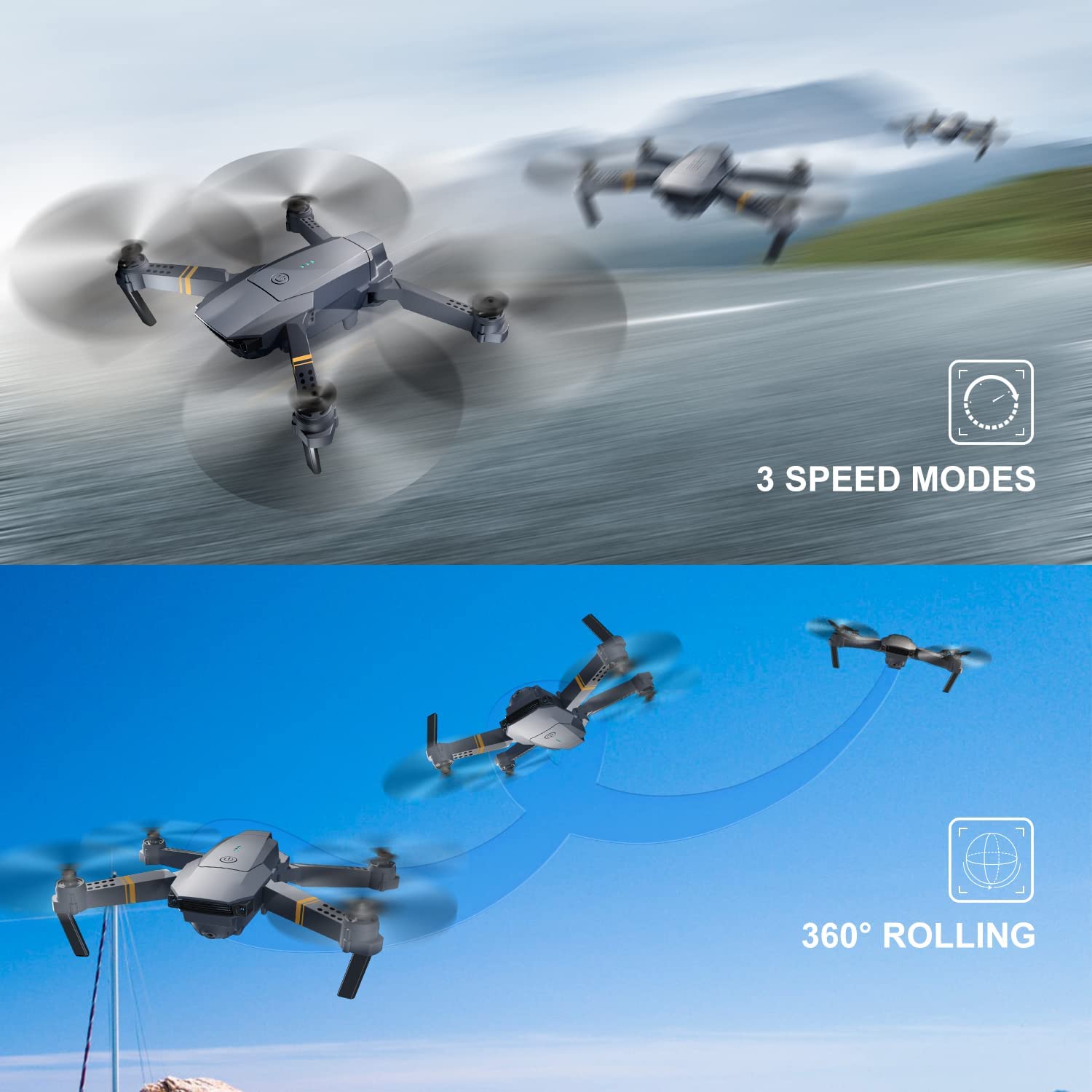 E58 Drone with 1080P HD Camera, Foldable Live Video Drones for Adults Beginners,Gesture Control RC Quadcopter with 2 Batteries, Altitude Hold, Headless Mode,One Key Start/Landing,3D Flips, APP Control