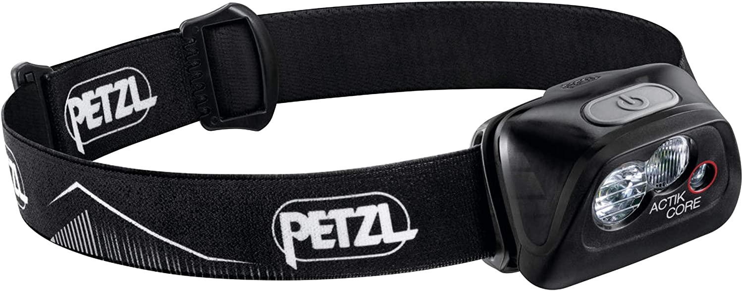 Petzl ACTIK CORE Headlamp - Rechargeable, Compact 450 Lumen Light with Red Lighting for Hiking, Climbing, and Camping - Black