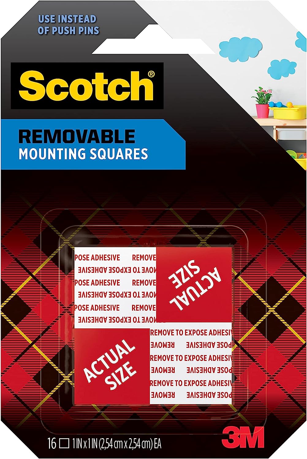 3M 108 Scotch Removable Mounting Squares, 1" x 1", White