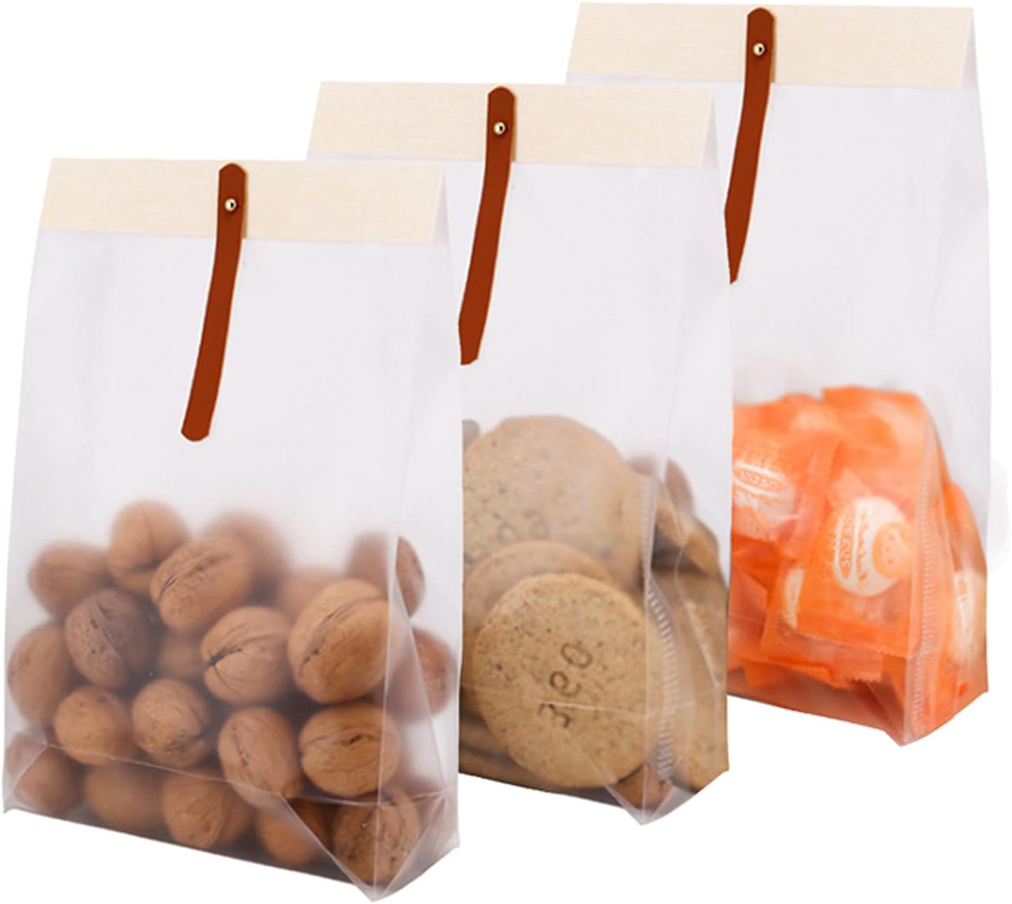 Enkrio 20 Pcs Candy Bags Treat Bags for Wedding Translucent Plastic Bags Cookie Bags for Mini Cake Chocolate Snack Wrapping Bakery Bags Gift Bags with Leather Strap and Metal Buckle (Large)