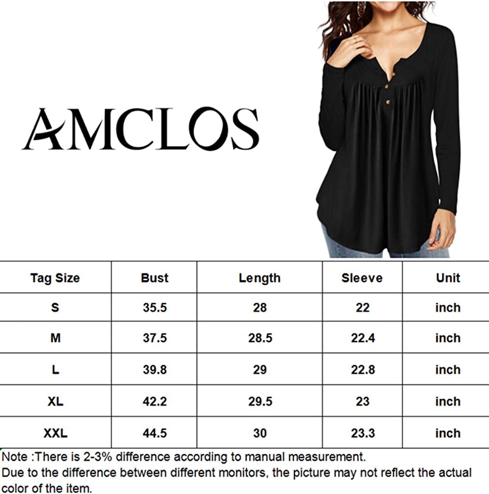 AMCLOS Womens Floral Tie-Dye Tops V Neck T-Shirts Button up Tunic Casual Flowy Pleats Tanks Long Sleeve Blouses