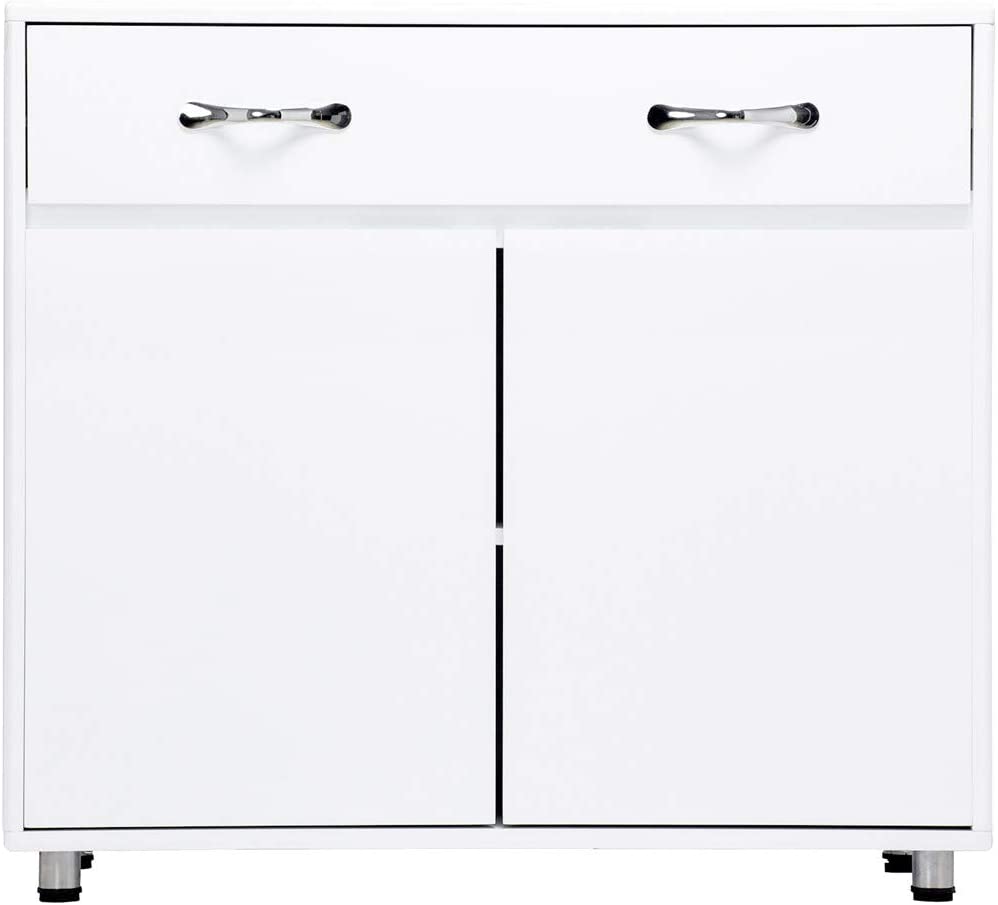 HomVent Storage Cabinet with Doors and Storage Drawer, 2 Doors Side Table with Drawer & Two Shelves Inside, Storage Idle Items Cabinet/Organization Shoe Cabinet for Living Room Office Bedroom (White)