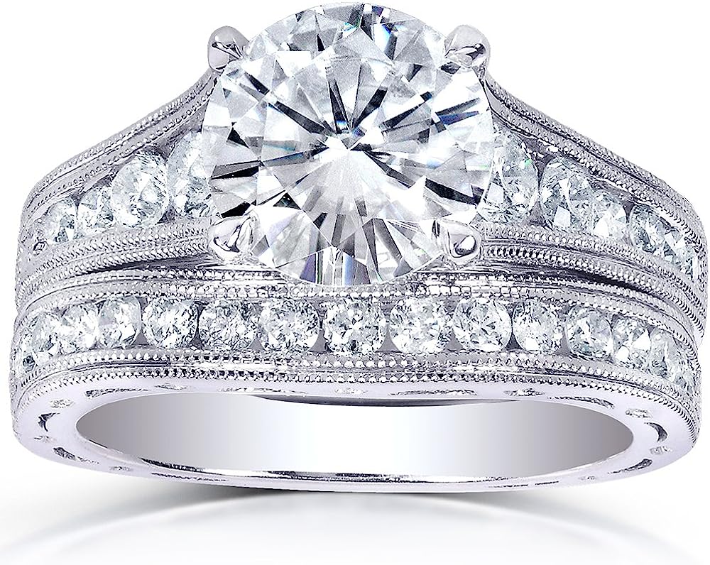 Kobelli Forever One (D-F) Moissanite Channel Bridal Ring Set 2 7/8 CTW 14k White Gold