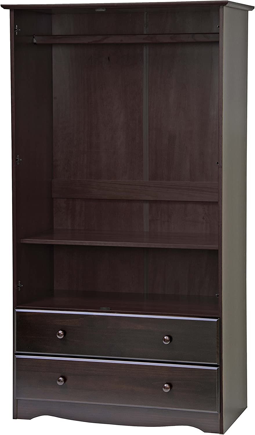 Palace Imports 100% Solid Wood Smart Wardrobe/Armoire/Closet， Java Color， 40&#34; W x 72&#34; H x 21&#34; D， 1 Clothing Rods， 1 Lock， 2 Drawers Included