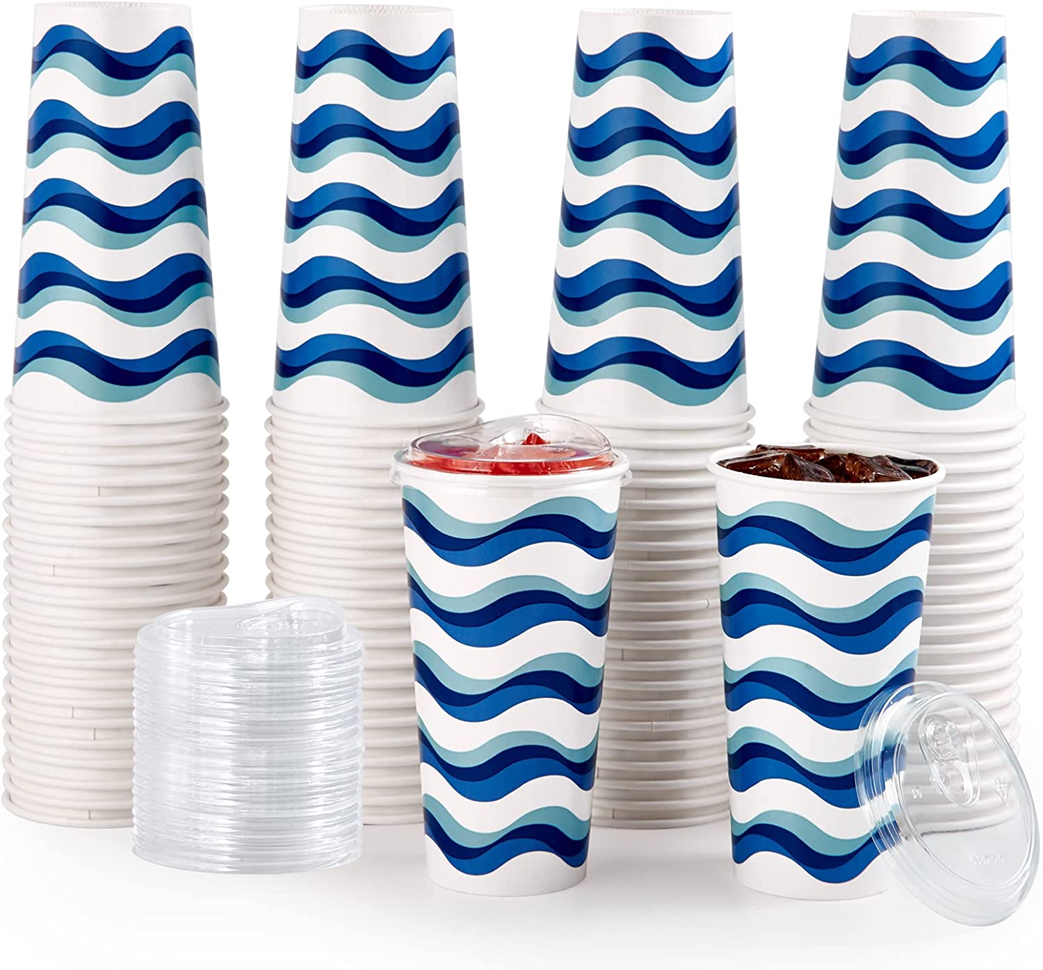 [125 Pack] 22oz Paper Cups, Disposable Paper Cups with Strawless Sip Lids, Paper Cold Cups With Lids Specially Designed for Cold Drinks, Beverages, Juices, and All Kinds of Cold Drinks