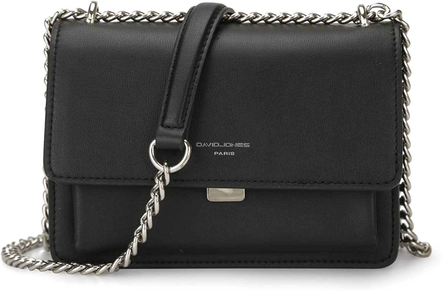 DAVIDJONES Women's Small Saffiano Faux Leather Crossbody Bag, Cameron Shoulder Handbag and Wallet Purses with Chain Strap