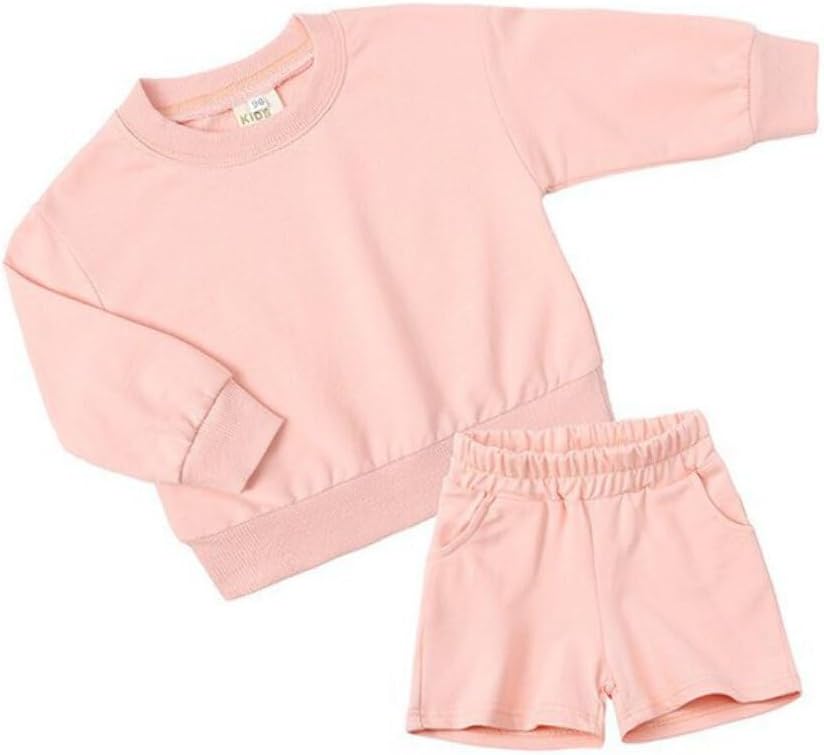 QueenLine 10Sets Bulk Items Wholesale Children Sets Long Sleeves Pullover Tops Hoodie + Shorts Two Piece Sets Casual Solid Tracksuits Pink 130cm
