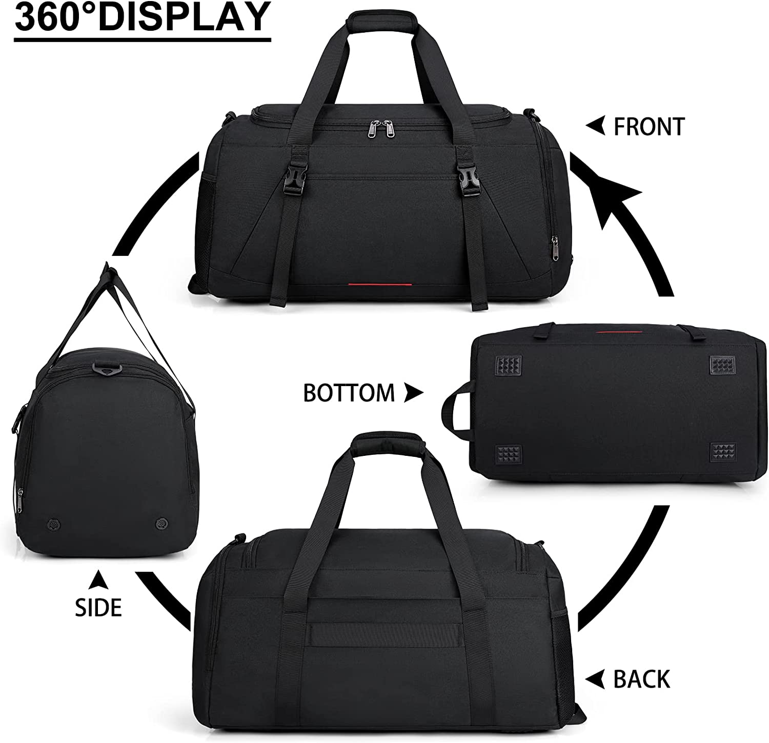 Gym Bag for Men Women 40L Water Resistant Sports Bag Gym Duffle Bag with Wet Pocket Large Travel Duffel Bag Weekender Overnight Bag with Shoe Compartment Black