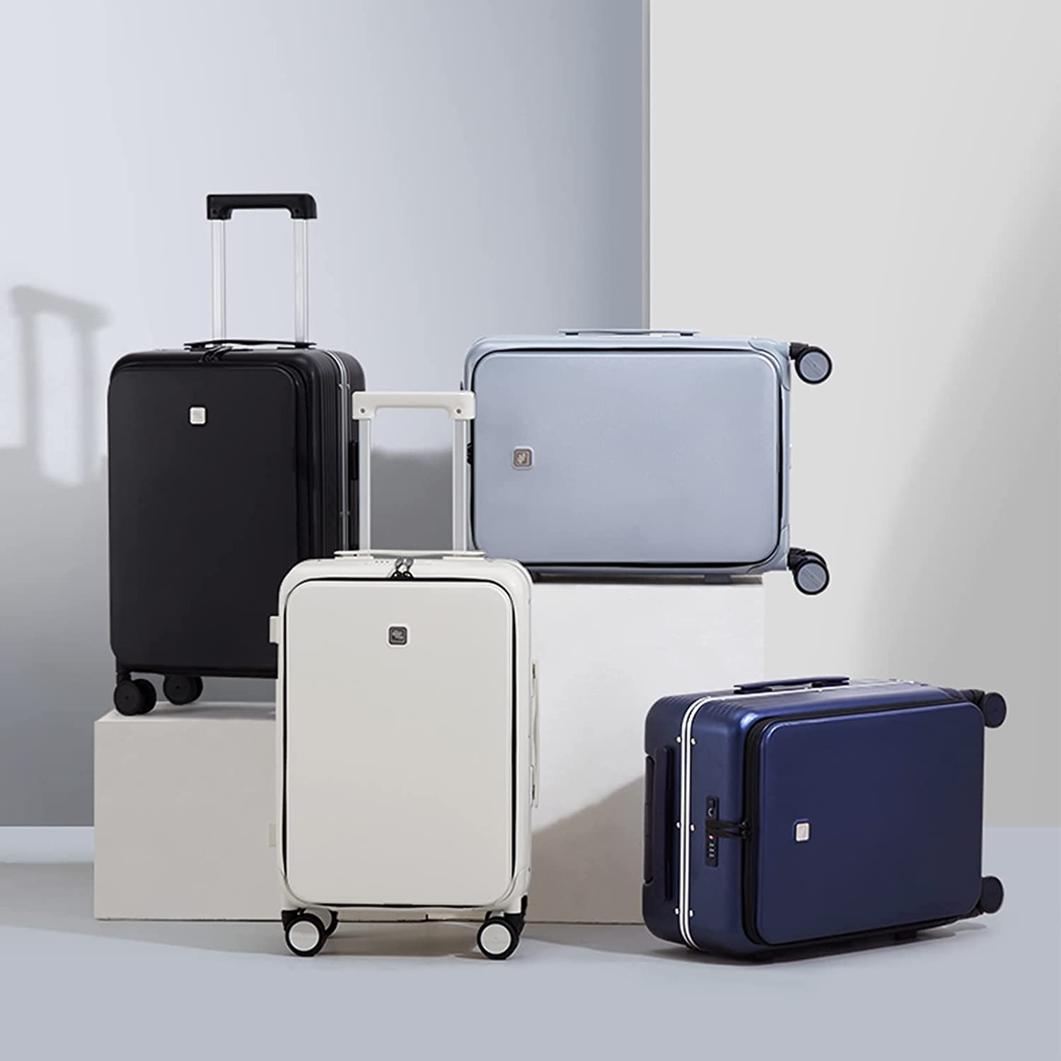 Hanke Upgrade 24" Checked In Suitcase with Front Laptop Pocket, Rolling Luggage with Spinner Wheels and TSA Lock,Aluminum Frame PC Hardside Travel Luggage for woman man, 24-inch Smoke White