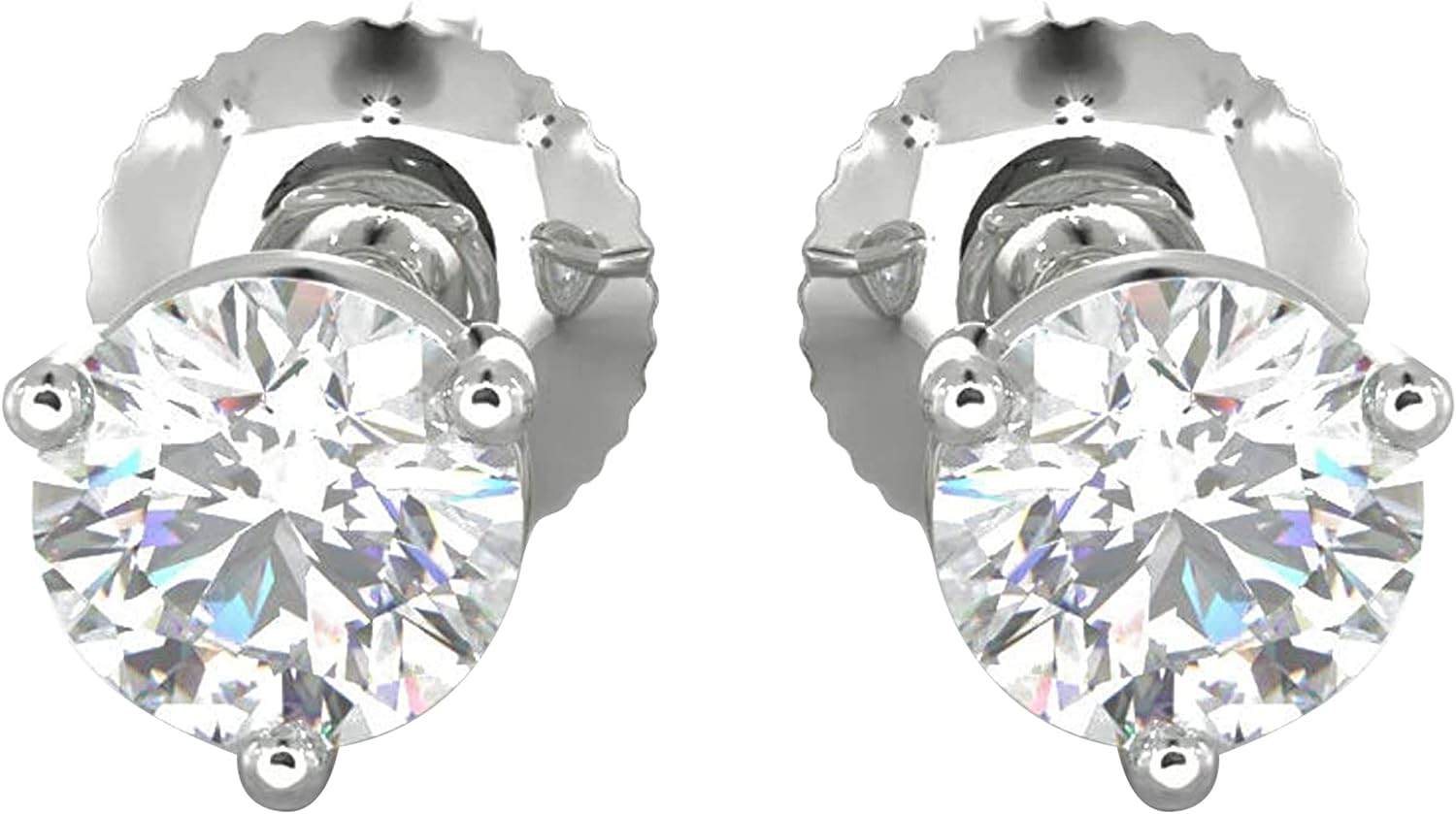 Natural Clarity I1-I2 3 Prong Martini 0.2 cttw to 2 cttw 14K Gold Real Diamond Studs Earrings with Secure Screw Back for Women and Men
