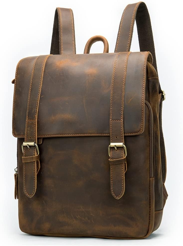 SDFGH Men's Backpack European and American Retro Men's Bag Large Capacity 14 Inch Laptop Travel Backpack (Color : A, Size : 35 * 27 * 8cm)