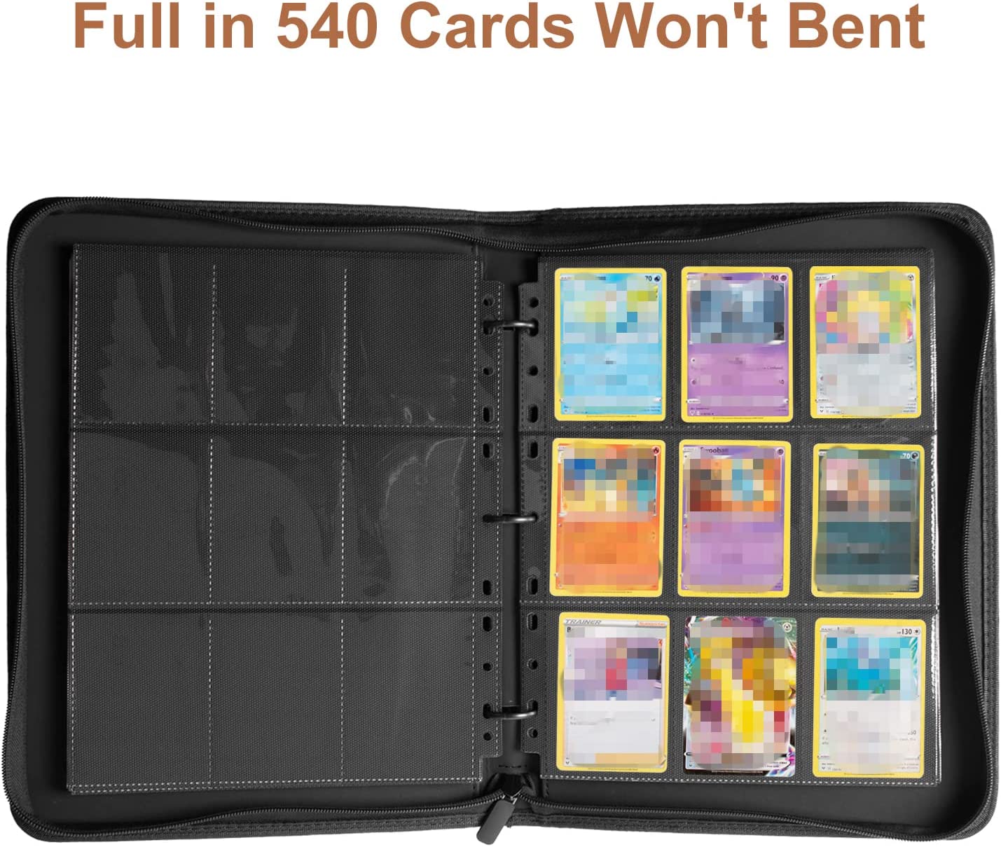 GEAoffice Premium Zip Card Binder - 9 Pocket Trading Card Album Folder with 30 Removable Sleeves- 540 Top Loading Pockets Collector Binder for TGC, MTG, Baseball Cards, Yugioh