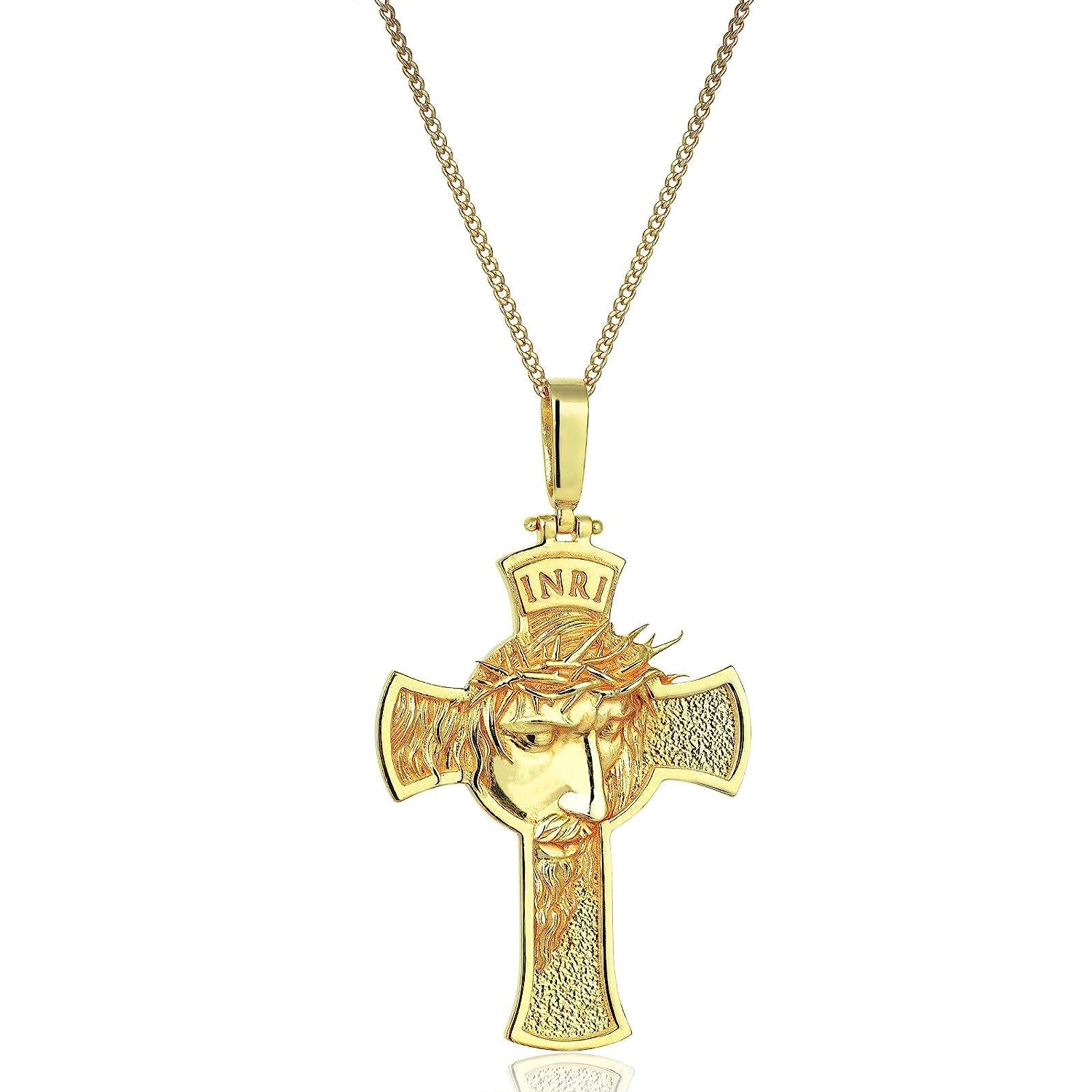 14K Gold Christian Men Women Necklace | Christ Jesus Crucifix Religious10K Gold Pendant | Handmade Unisex 18K Gold Jewelry Necklace Pendant