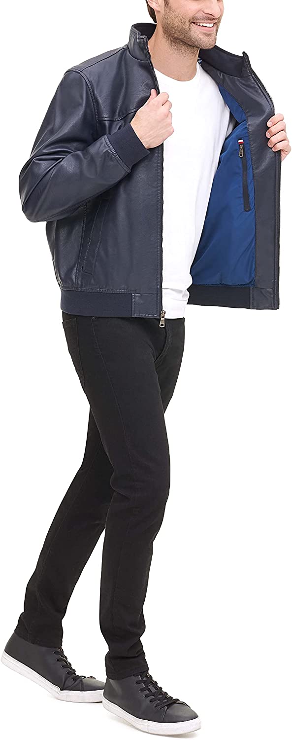 Tommy Hilfiger Men's Smooth Lamb Faux Leather Unfilled Bomber Jacket