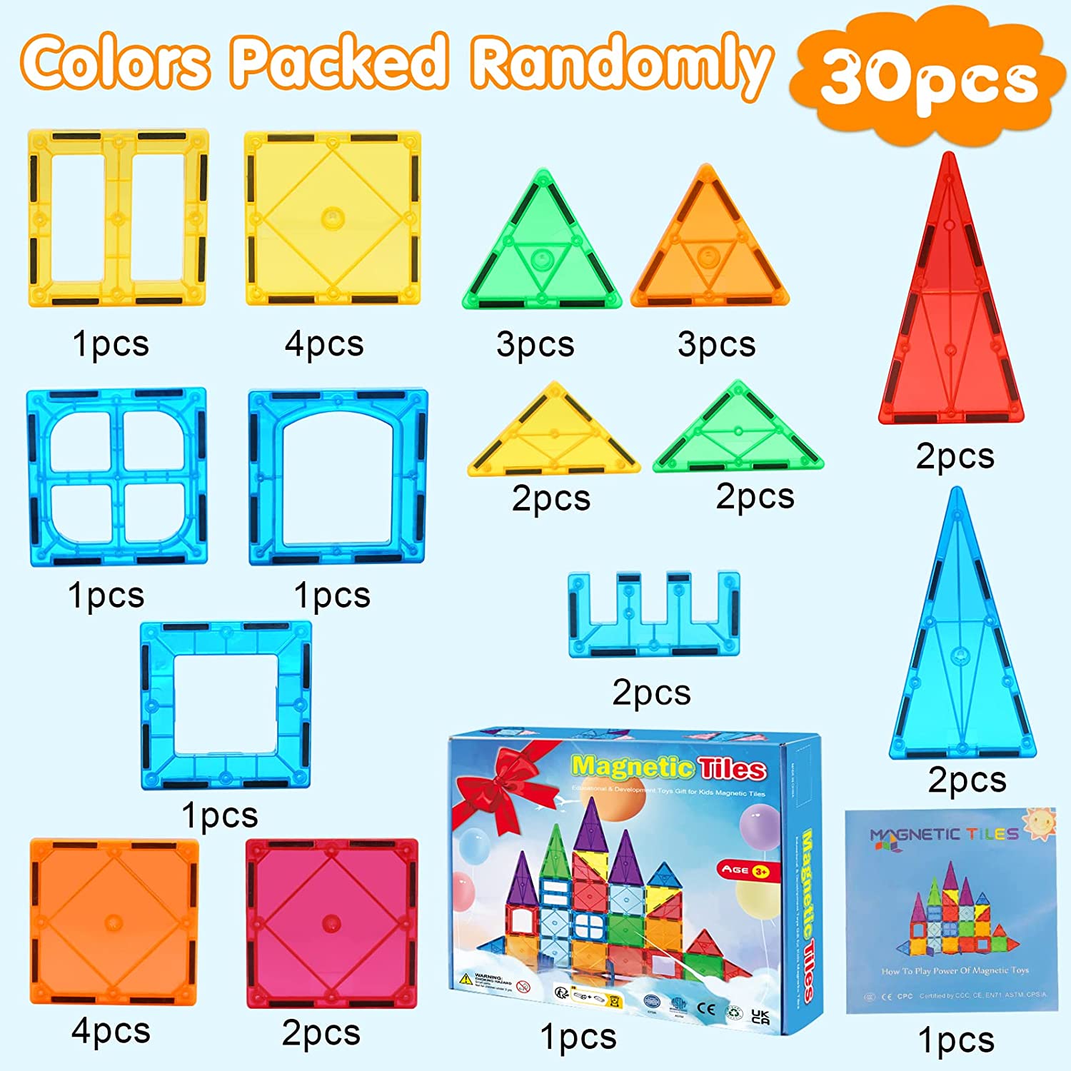 Magnetic Tiles Building Blocks for 3 4 5 6 7 8+ Years Old Boys Girls Colorful Magnet Stacking Toys Birthday Gift for Toddlers STEM Preschool Educational Construction Tiles Set for Kids Age 3-5