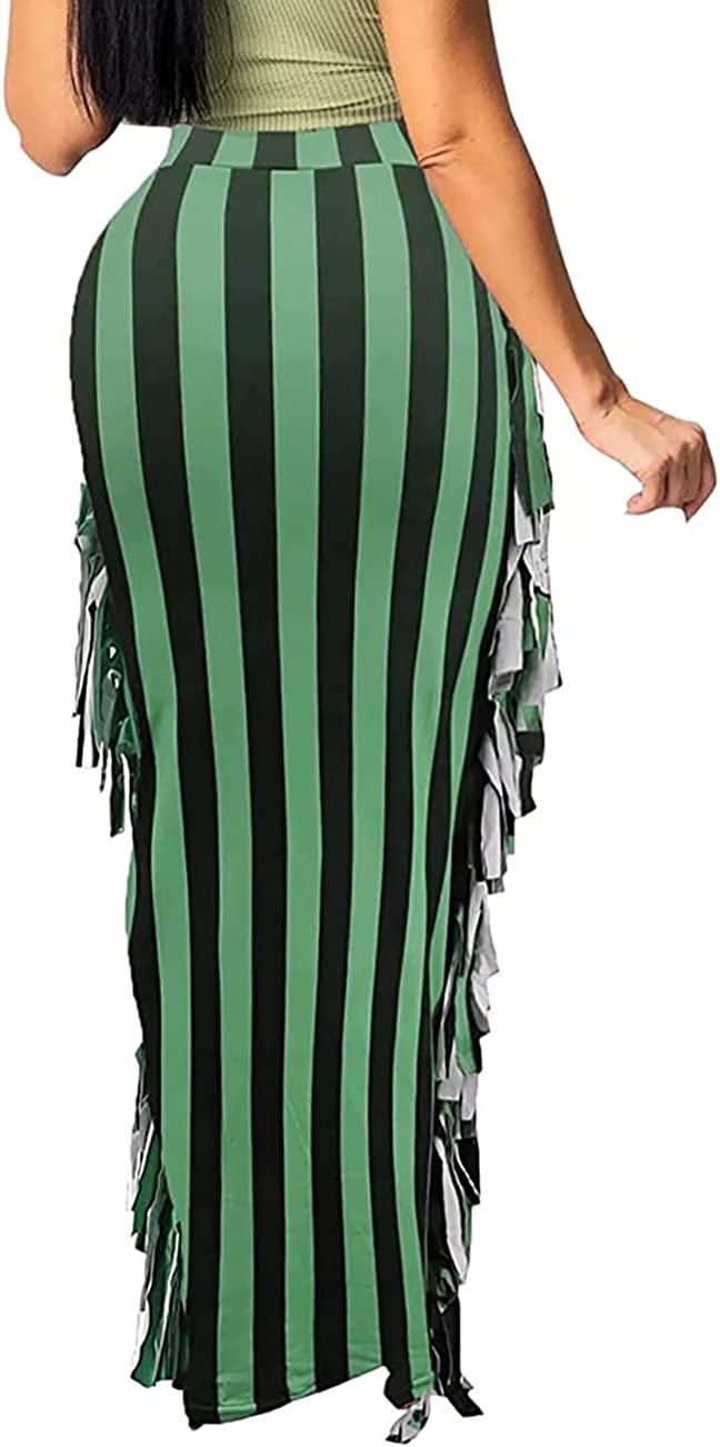 Lrady Women's Elastic Waist Slim Bodycon Side Tassels Long Maxi Pencil Skirts