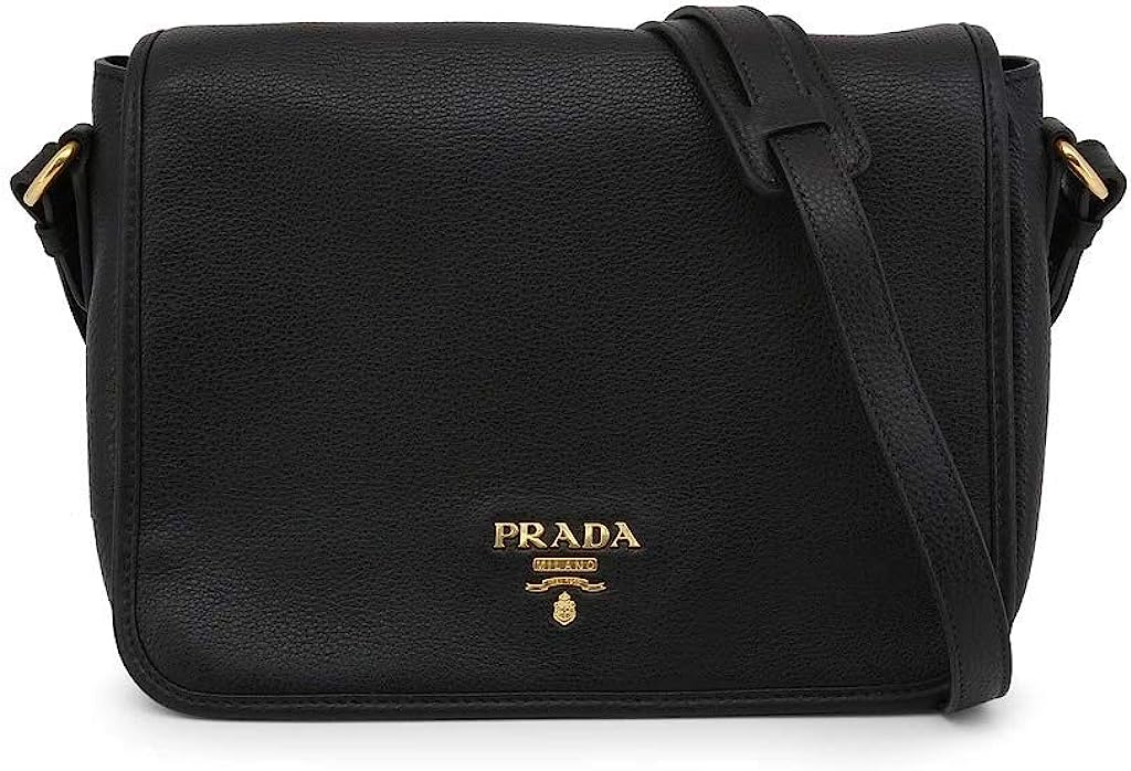 Prada Vitello Phenix Nero Black Pattina Shoulder Messenger Bag 1BD091