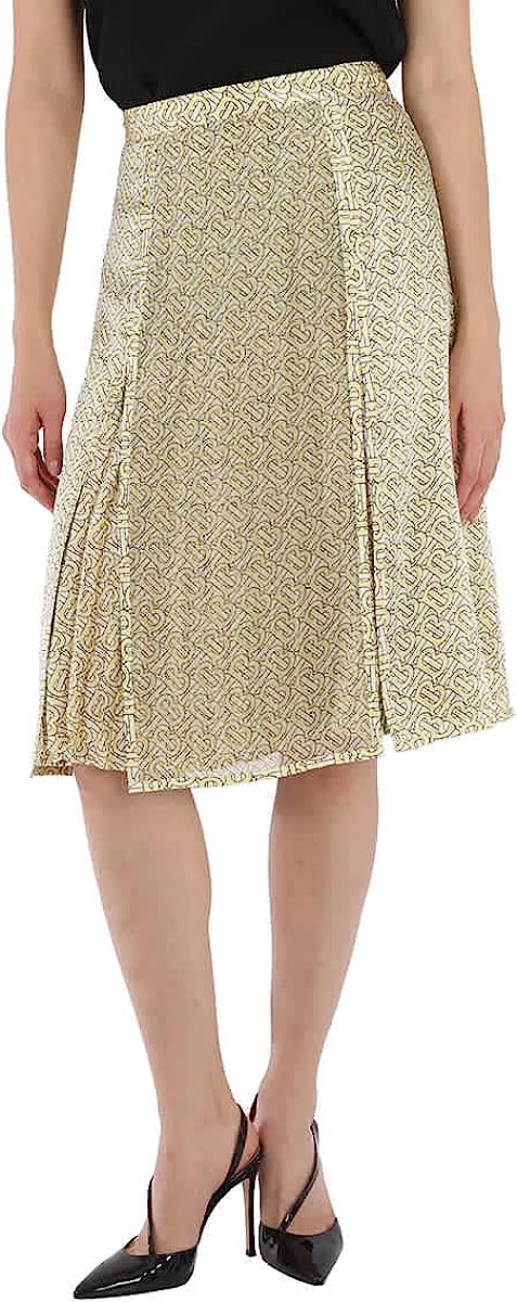 BURBERRY Ladies Monogram Print Silk Pleated Skirt, Brand Size 6 (US Size 4)
