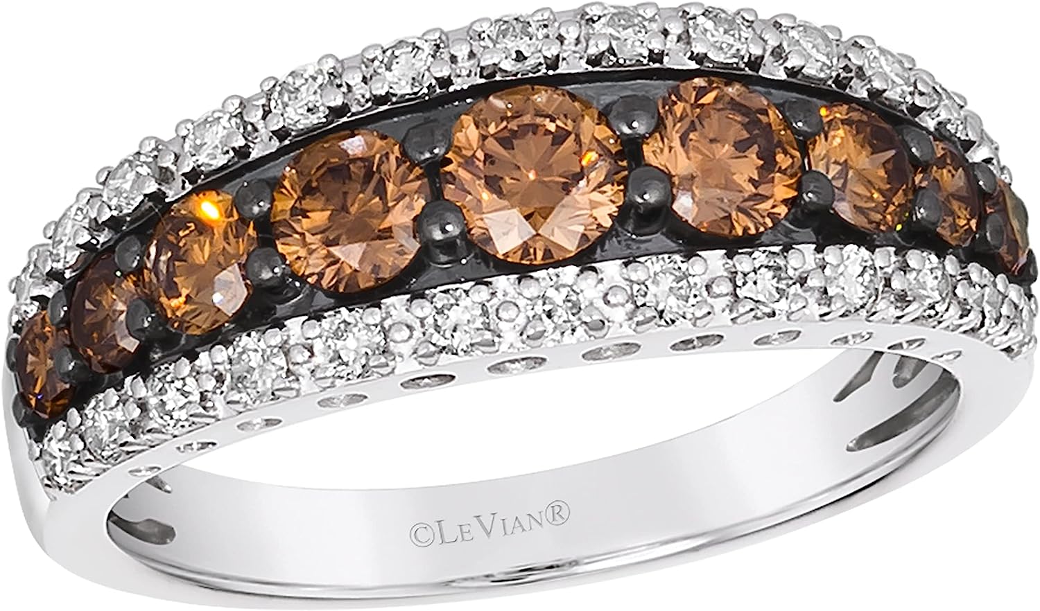 1 1/4 Carat White and Chocolate Diamond Band Ring for Women in 14k White Gold (Fancy Brown, cttw) Promise Anniversary Ring Size 5 to 10 by LeVian