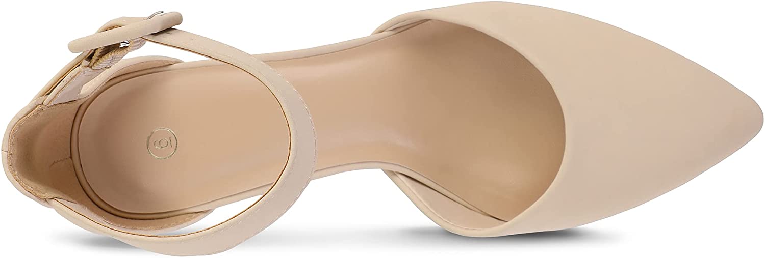 mysoft Women's Pointed Toe Low Chunky Heels Closed Toe Ankle Strap Dress Pump Shoes