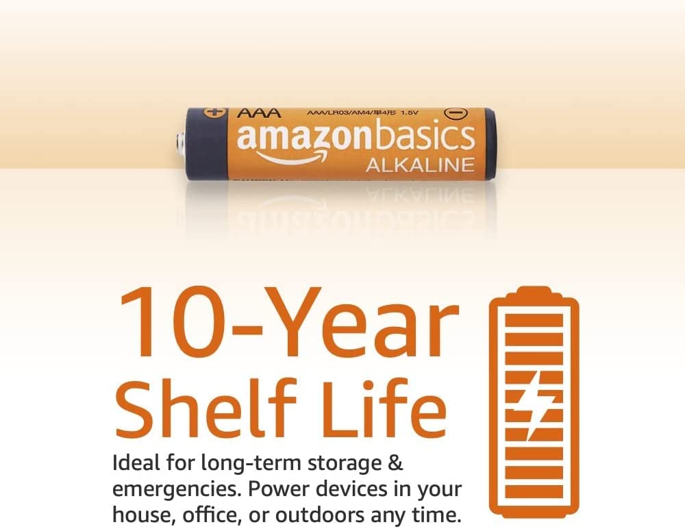 Amazon Basics 36 Pack AAA High-Performance Alkaline Batteries， 10-Year Shelf Life， Easy to Open Value Pack