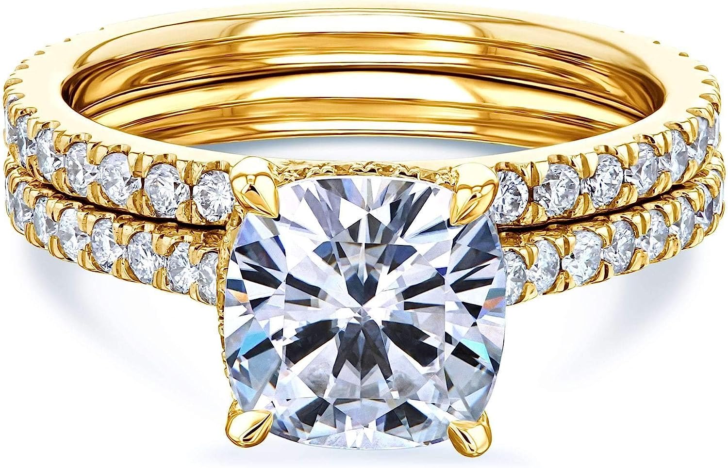 Kobelli 2ct Cushion Moissanite Drop Halo Bridal Set (HI/VS)