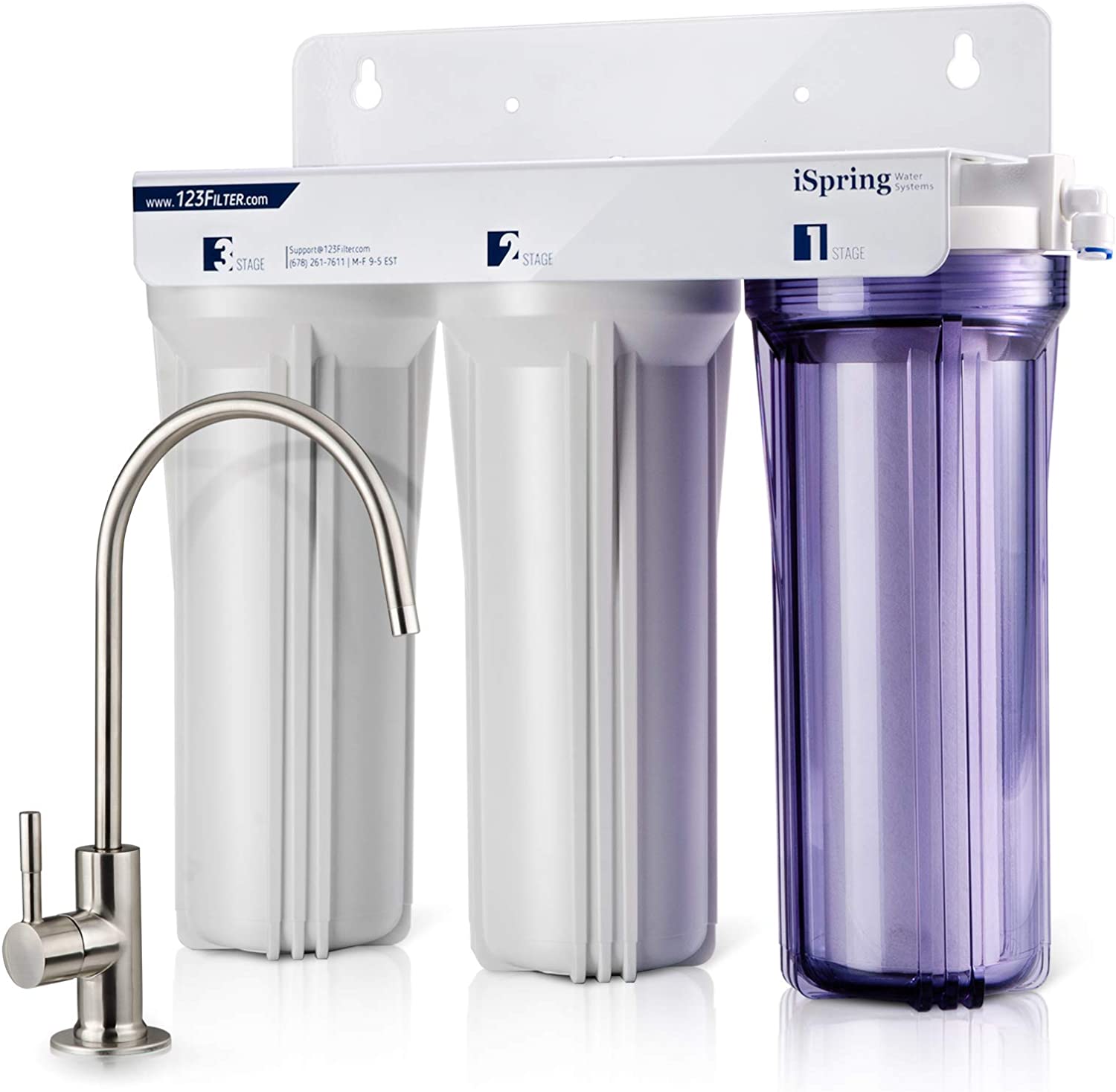 iSpring US31 Classic 3-Stage Under Sink Water Filtration System for Drinking, Tankless, High Capacity, Sediment + Carbon + Carbon (Newest Version)