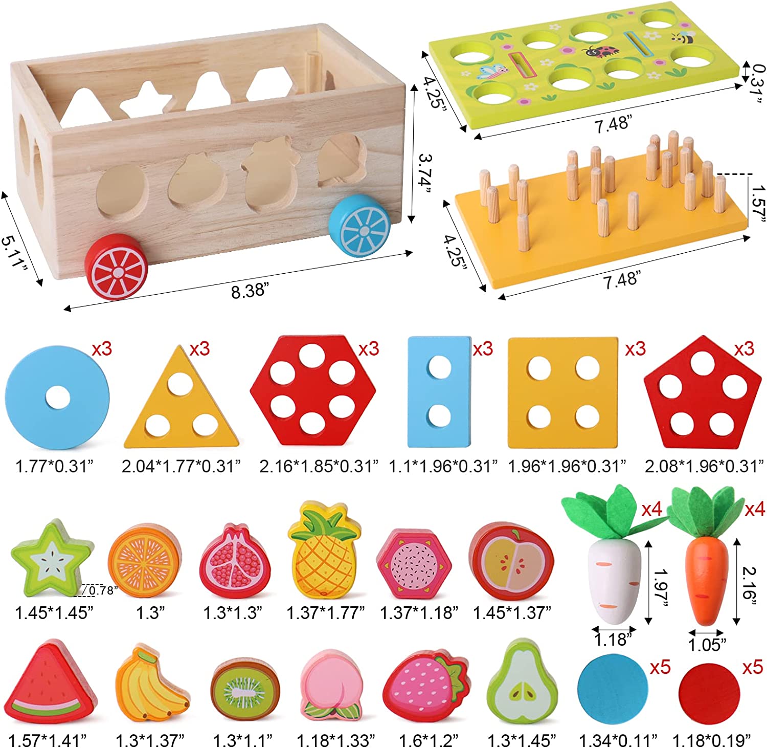 BEAUAM Toddlers Montessori Educational Toys for Boys 2 3 4 Year Old Girls, Wood Shape Classification Toys for Gifts for Children 2-4, Wood Preschool Carrot Harvest Game