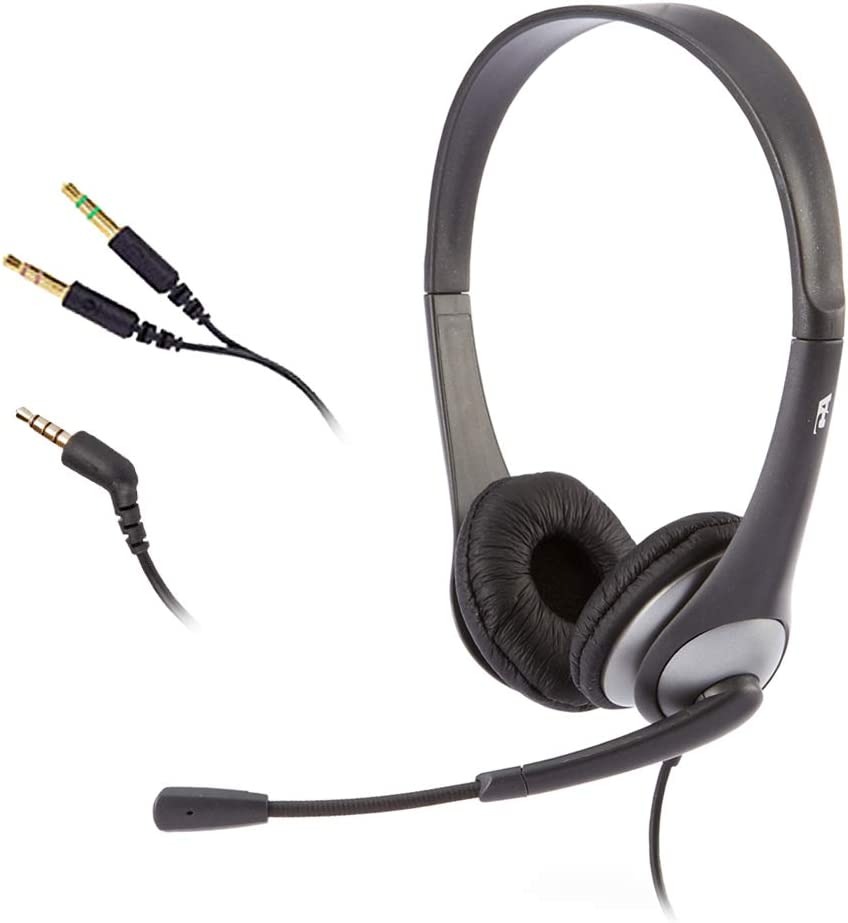 Cyber Acoustics Stereo Headset， 3.5mm stereo &amp; Y-adapter for separate Headphone &amp; Mic Connection， K12 School Classroom and Education (AC-204)