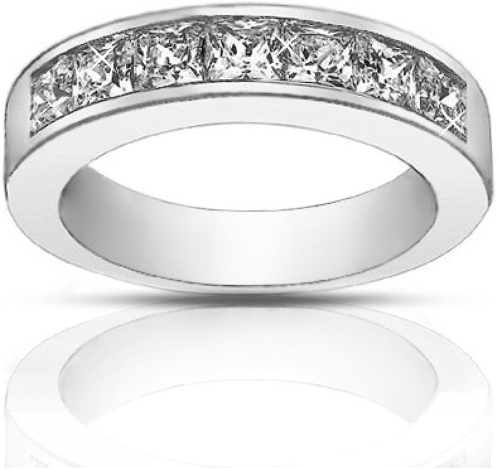 Madina Jewelry 1.50 Ct Ladies Princess Cut Diamond Wedding Band Ring in 14 kt White Gold