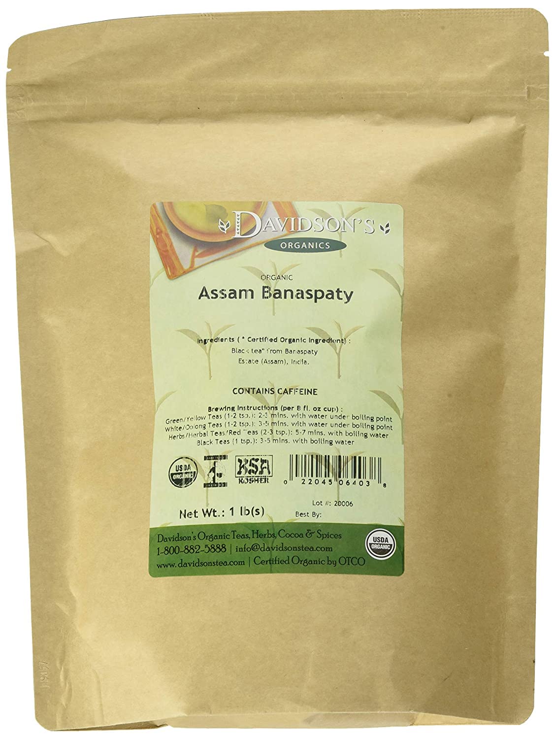Davidson's Organics, Assam Banaspaty, Loose Leaf Tea, 16-Ounce Bag