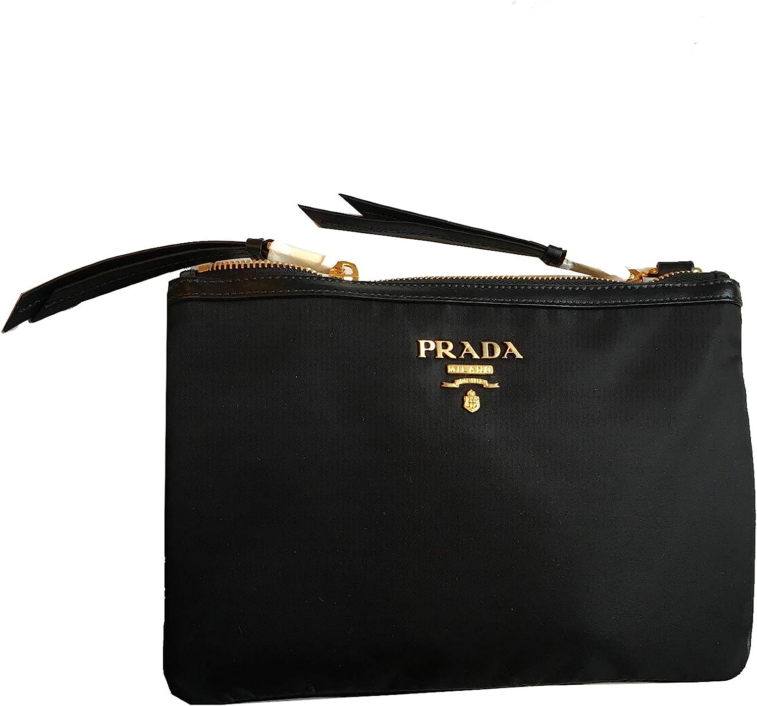 Prada Bandoliera Tessuto Nylon Soft Calf Trim Black Crossbody Bag 1BH046