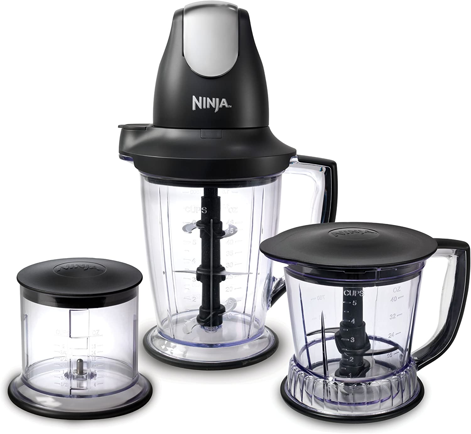 Ninja QB1004 Blender/Food Processor with 450-Watt Base, 48oz Pitcher, 16oz Chopper Bowl, and 40oz Processor Bowl for Shakes, Smoothies, and Meal Prep,Black