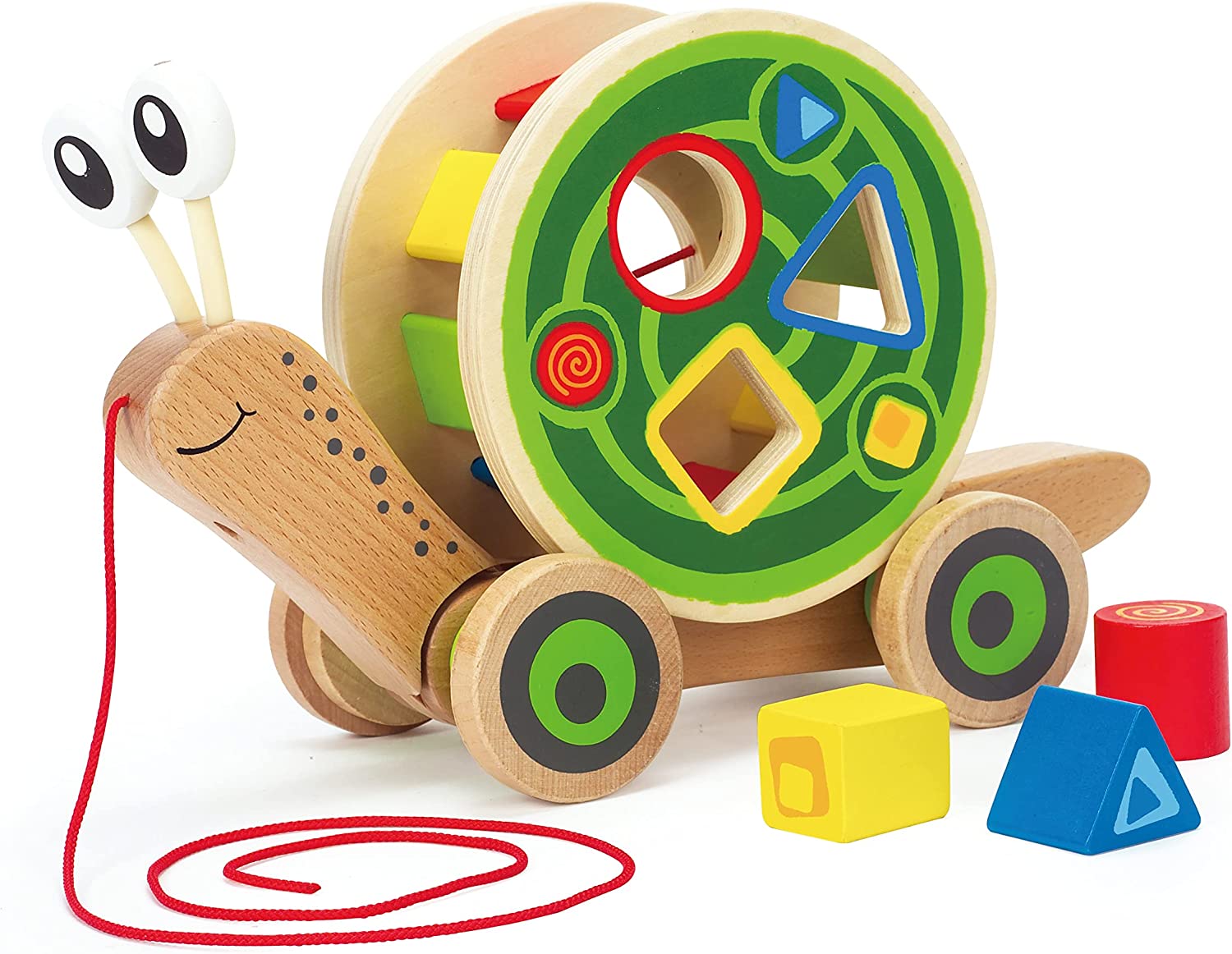 Award Winning Hape Walk-A-Long Snail Toddler Wooden Pull Toy, L: 11.9, W: 4.4, H: 7.3 inch