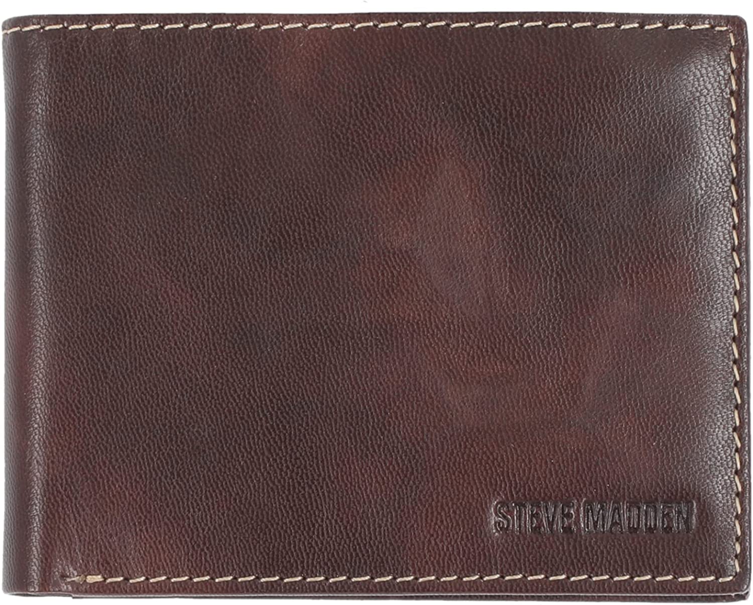 Steve Madden Men's Leather RFID Wallet Extra Capacity Attached Flip Pocket