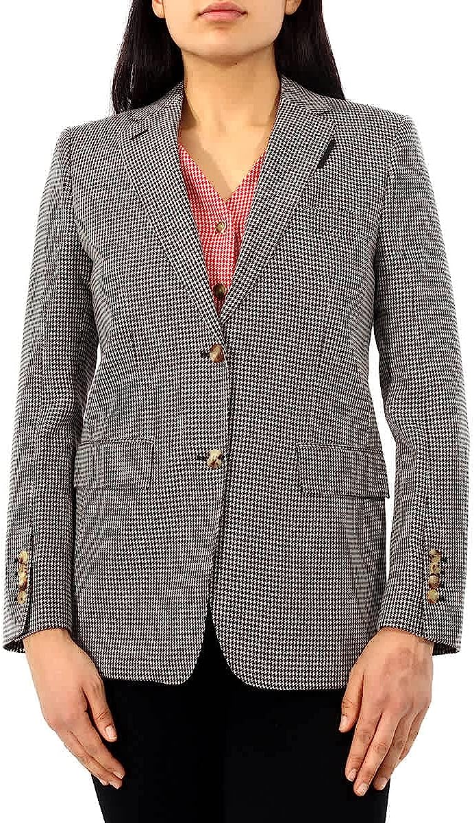 BURBERRY Houndstooth Check Wool Blazer with Waistcoat Detail, Brand Size 10 (US Size 8) Bright Red