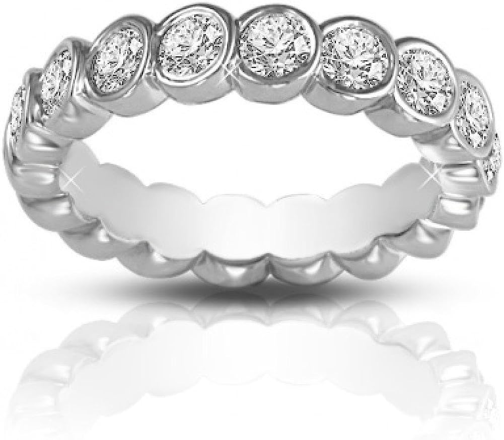 Madina Jewelry 2.00 ct Round Cut Diamond Eternity Wedding Band Ring in Bezel Setting in Platinum