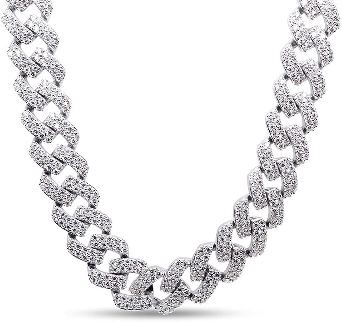 SAVEARTH DIAMONDS Certified 20 Cttw to 26 Cttw Round Cut Lab Created Moissanite Diamond 12MM Width Cuban Chain Necklace In 14k Gold Over Sterling Silver 18" to 24" Length, G-H/VVS1